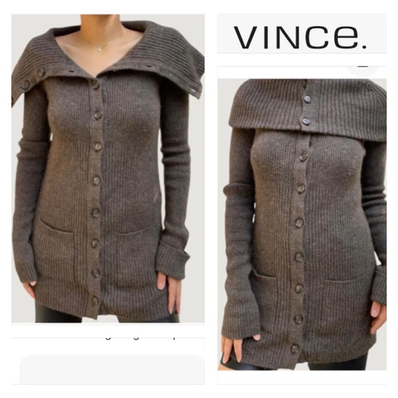 Vince Merino Wool/Baby Alpaca Blend Brown Cardigan Sweater Collared Size XS - Picture 4 of 12